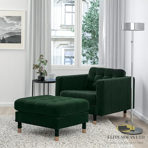 ELITE SOFAS footstool, Djuparp dark green/wood